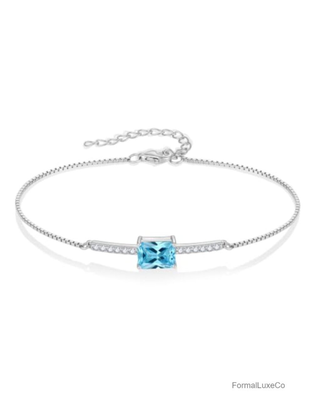 925 Sterling Silver Rectangular Halo CZ Birthstone Bracelet